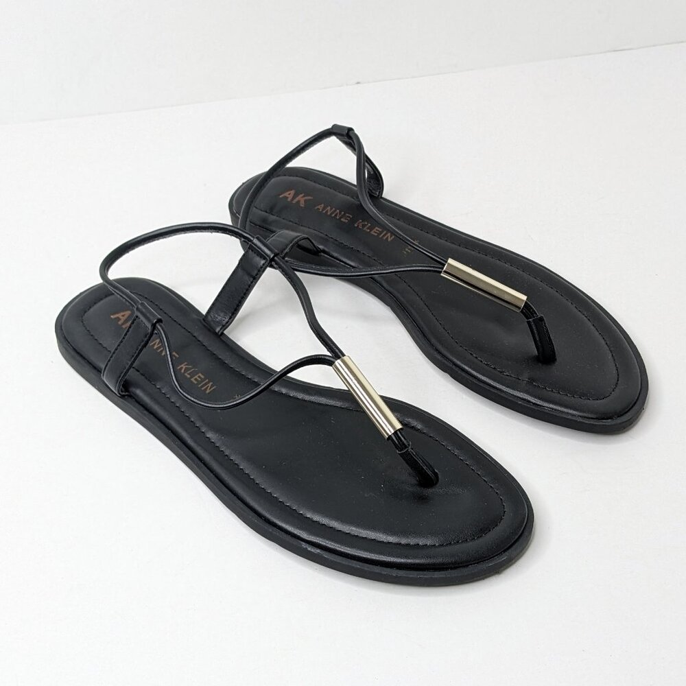 Anne Klein Kylian Thong Flat Sandals, Black, Women's 9.5